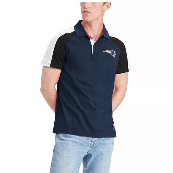 TOMMY HILFIGER M Men's Navy, White New England Patriots Holden Raglan Polo Shirt - Picture 3 of 7
